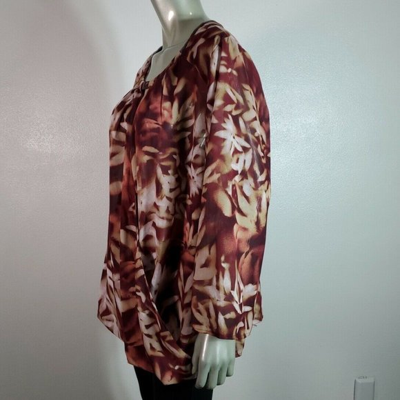 Catherines Black Label Top Plus Size 1X Faux Leather Trim Surplice Sheer Red‎ - Picture 3 of 6